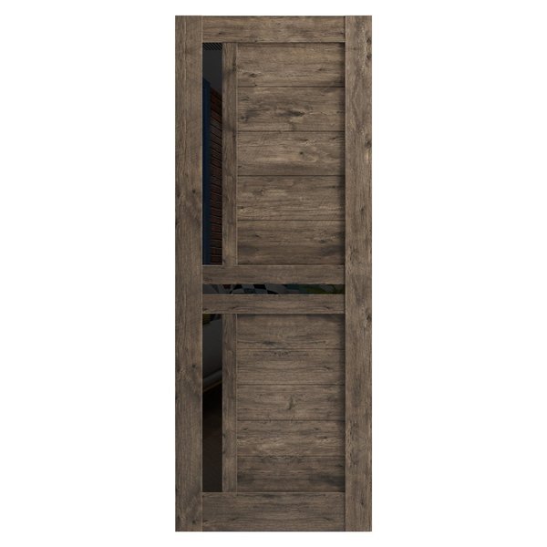 Sartodoors Slab Barn Door Panel 42 x 96in, Veregio 7588 Cognac Oak W/ Black Glass, Pocket Closet Sliding VEREGIO7588S-AKA-4296